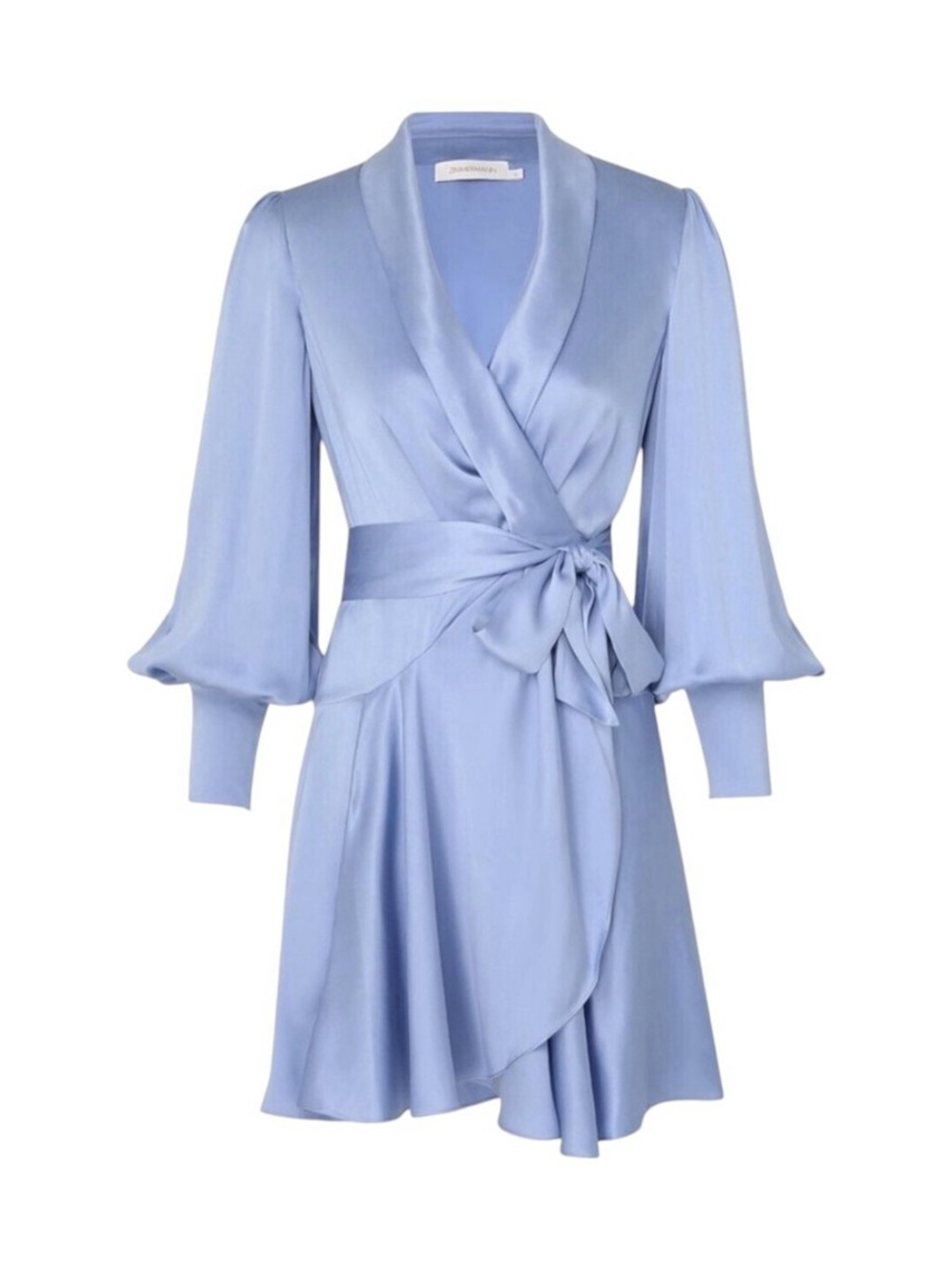 Zimmermann Powder Blue Satin Wrap Dress with Tie Waist